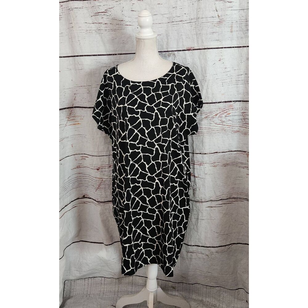 Diane Von Furstenberg Harriet Shift Dress in Black Giraffe Spots Size Large
